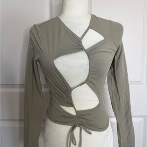 Green Cut-Out Long Sleeve Top